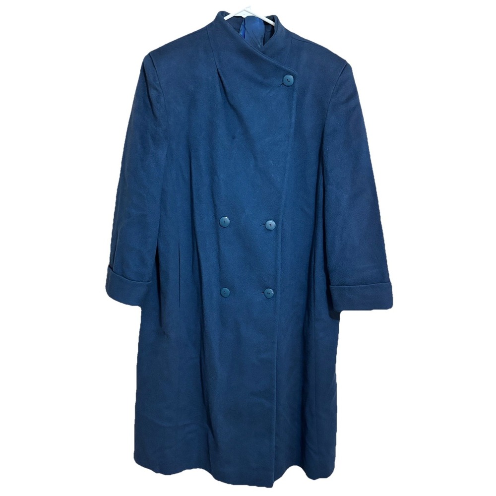 Vintage Alorna Super Fina Wool Blend Coat Blue Double Breasted Made USA Medium P